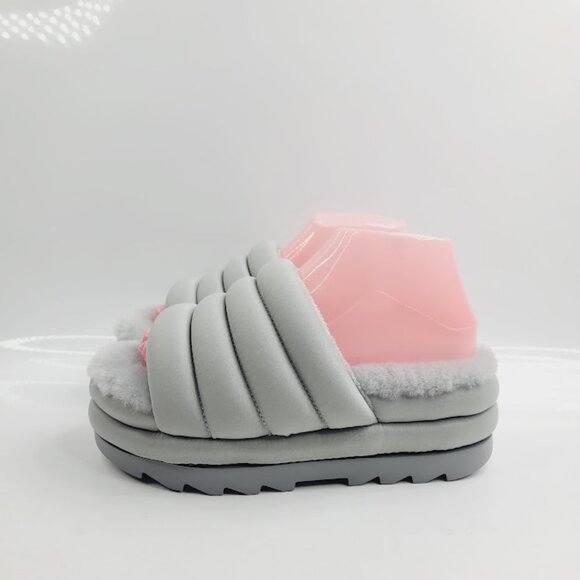 UGG Women's Gray Maxi Stripes Graphine Fur Slip-On Slide Sandal Size 7 - Picture 2 of 8